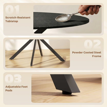 Round Dining Table for 4, 39.4 in Ø Industrial Style with Steel Legs for Dining Room, Kitchen, Home Office, Black