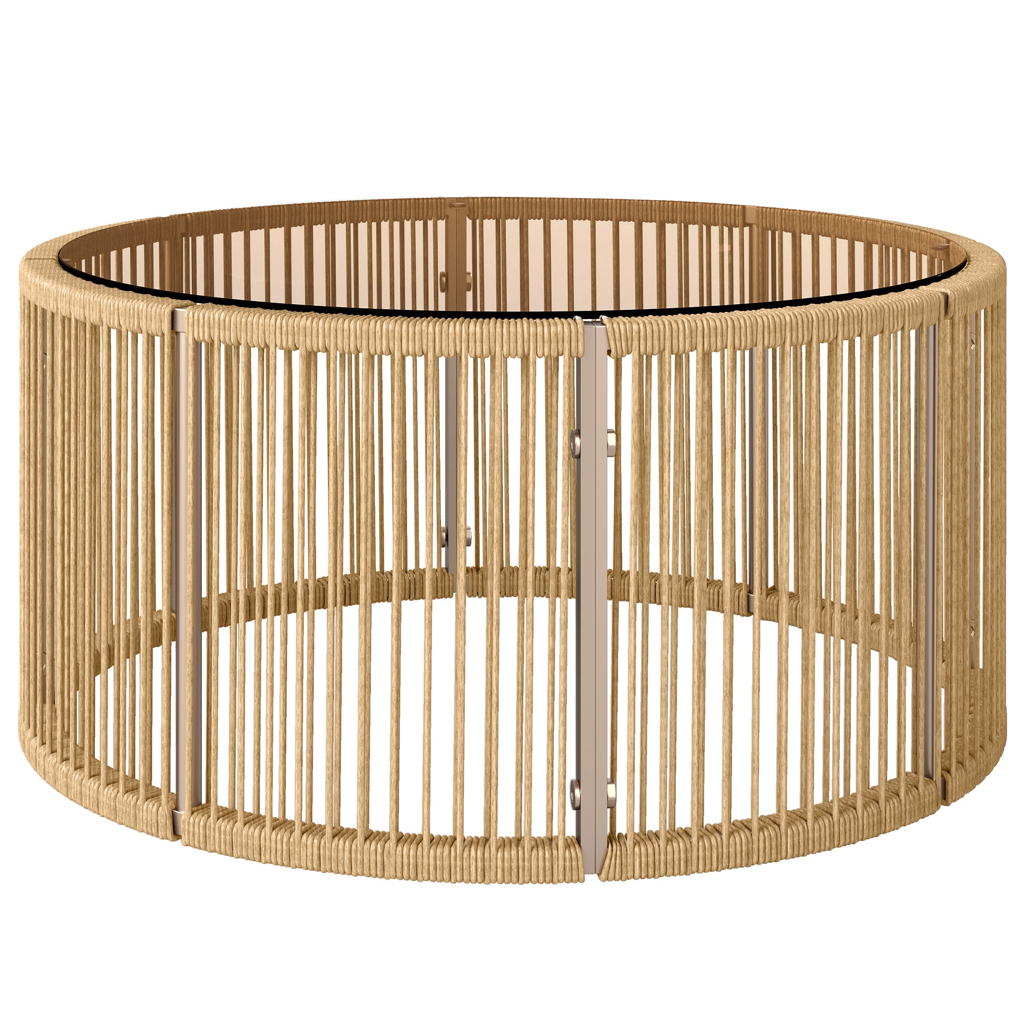Polyrattan Side Table – Coffee Table with Tempered Glass Top, Powder-Coated Steel Frame for Garden, Terrace, Balcony, 27.6 x 27.6 x 13 in (70 x 70 x 33 cm), Brown