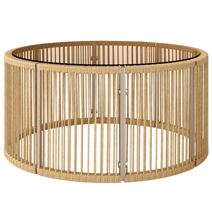 Polyrattan Side Table – Coffee Table with Tempered Glass Top, Powder-Coated Steel Frame for Garden, Terrace, Balcony, 27.6 x 27.6 x 13 in (70 x 70 x 33 cm), Brown