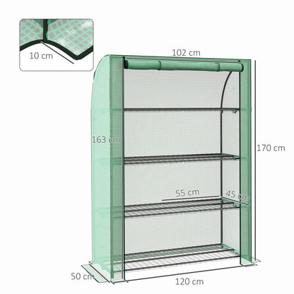 Garden Greenhouse PE with 4 Levels Shelves, Balcony Greenhouse, Reinforced 135 g/m² Cover, Steel Frame, Roll-Up Zippered Door, for Vegetables Plants Flowers, 120 x 50 x 170 cm, Green