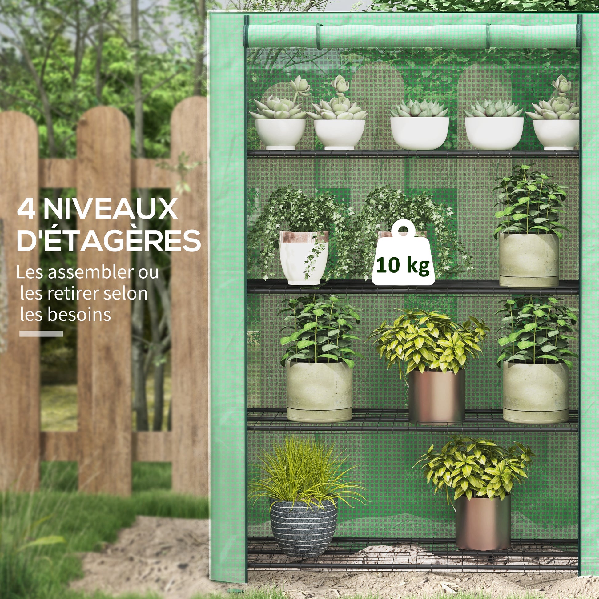 Garden Greenhouse PE with 4 Levels Shelves, Balcony Greenhouse, Reinforced 135 g/m² Cover, Steel Frame, Roll-Up Zippered Door, for Vegetables Plants Flowers, 120 x 50 x 170 cm, Green