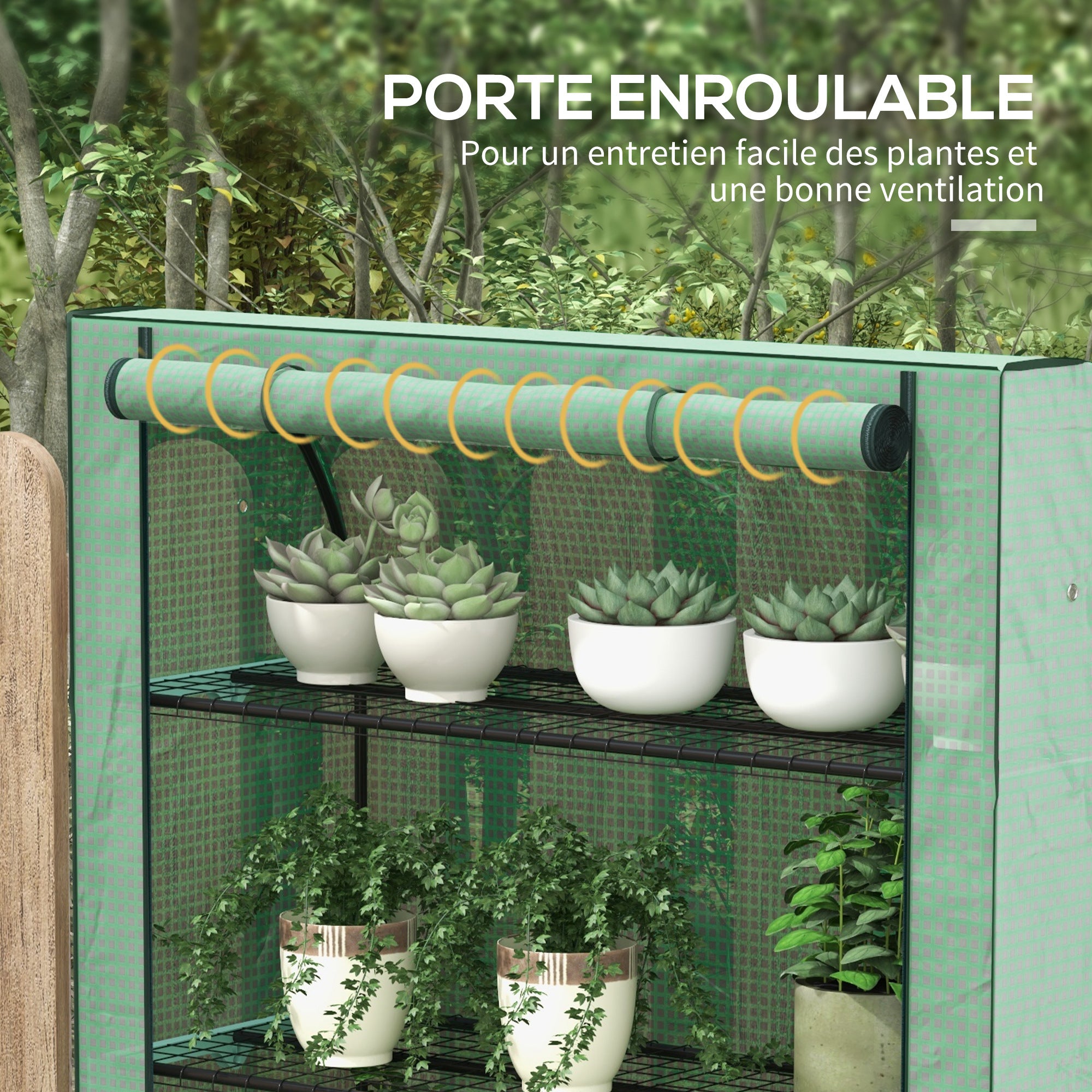 Garden Greenhouse PE with 4 Levels Shelves, Balcony Greenhouse, Reinforced 135 g/m² Cover, Steel Frame, Roll-Up Zippered Door, for Vegetables Plants Flowers, 120 x 50 x 170 cm, Green