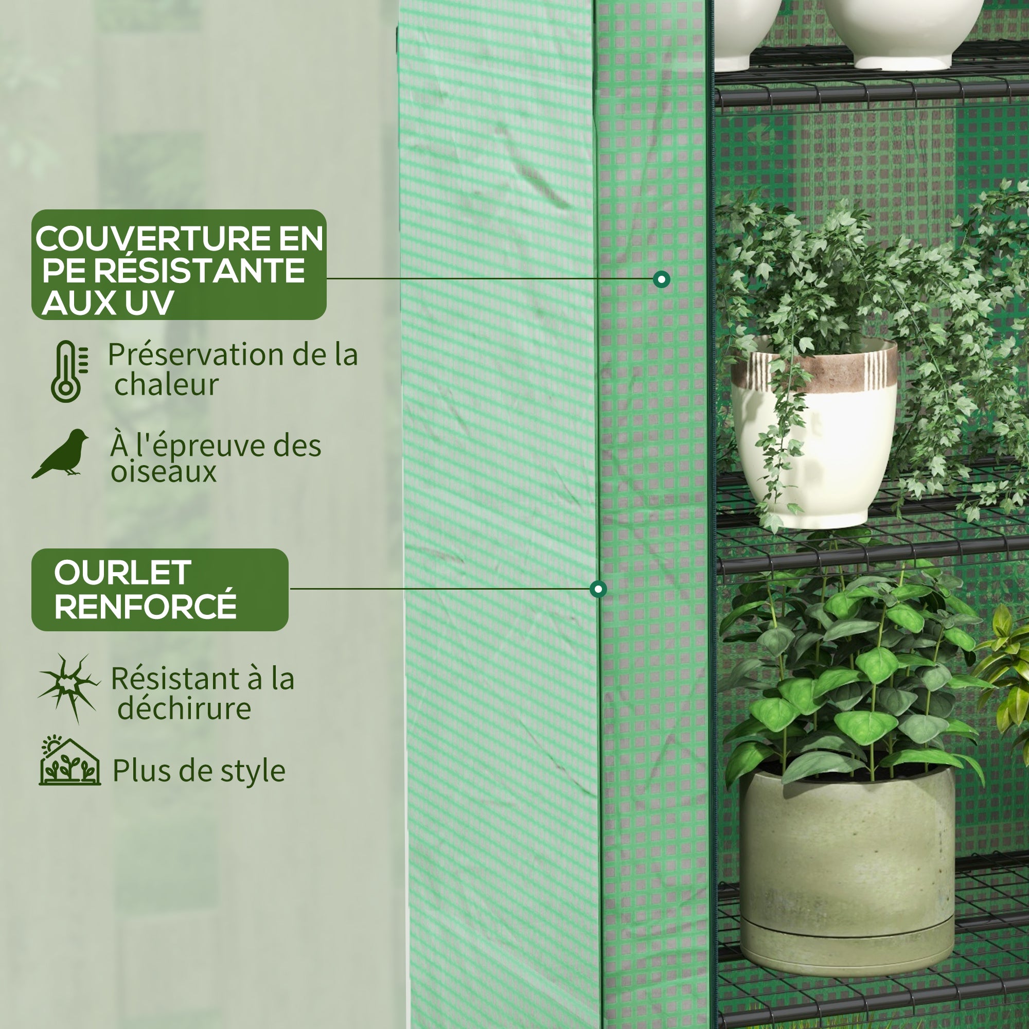 Garden Greenhouse PE with 4 Levels Shelves, Balcony Greenhouse, Reinforced 135 g/m² Cover, Steel Frame, Roll-Up Zippered Door, for Vegetables Plants Flowers, 120 x 50 x 170 cm, Green