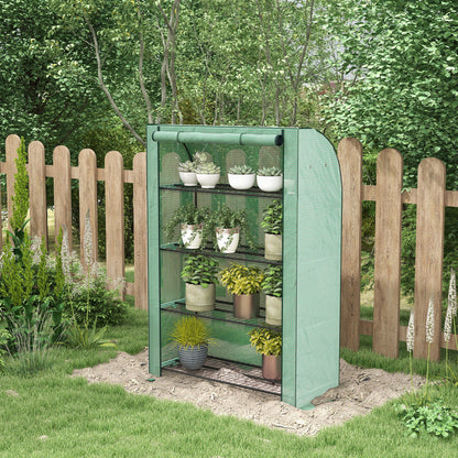 Garden Greenhouse PE with 4 Levels Shelves, Balcony Greenhouse, Reinforced 135 g/m² Cover, Steel Frame, Roll-Up Zippered Door, for Vegetables Plants Flowers, 120 x 50 x 170 cm, Green