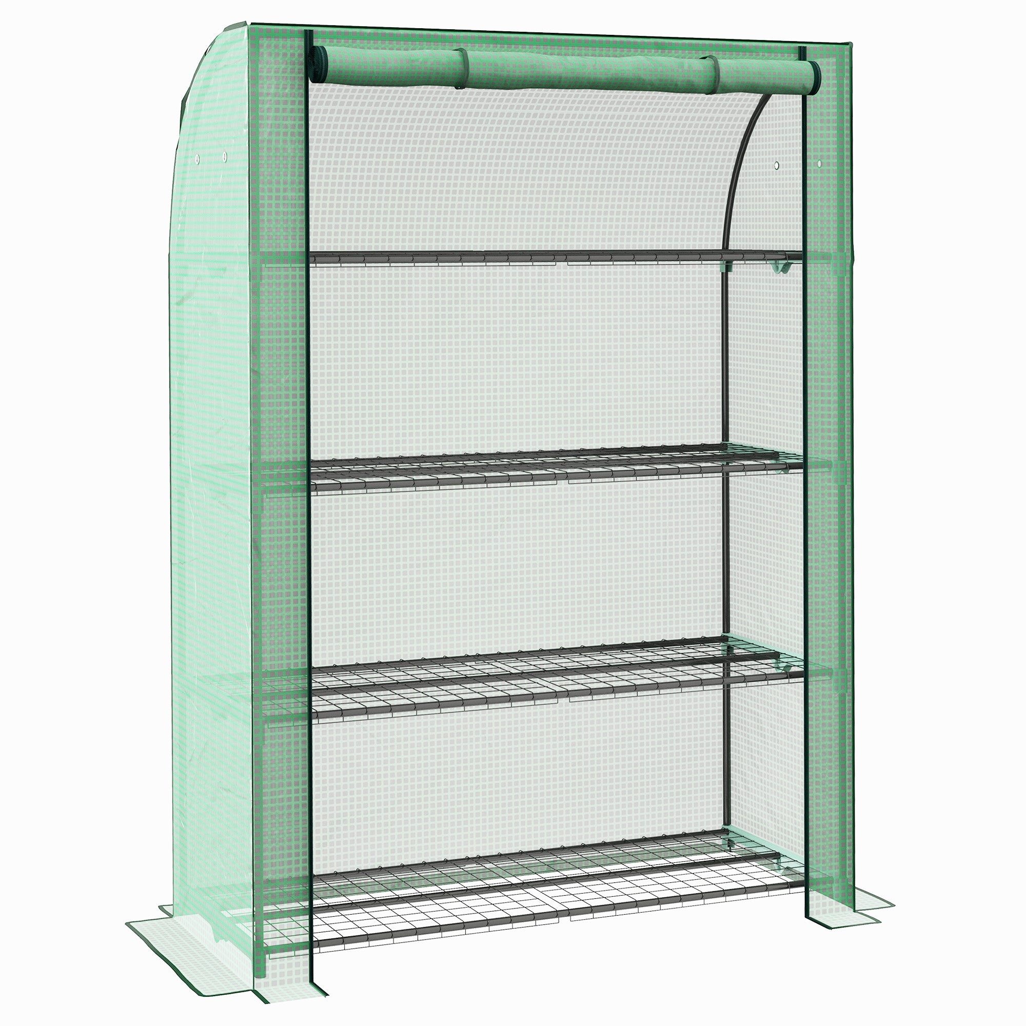 Garden Greenhouse PE with 4 Levels Shelves, Balcony Greenhouse, Reinforced 135 g/m² Cover, Steel Frame, Roll-Up Zippered Door, for Vegetables Plants Flowers, 120 x 50 x 170 cm, Green