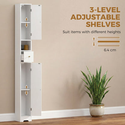 Slim Tall Bathroom Cabinet with Drawer, Arched Doors & Open Shelf, Adjustable Shelves — 7.9 in W x 7.9 in D x 72.8 in H (20 x 20 x 185 cm), White