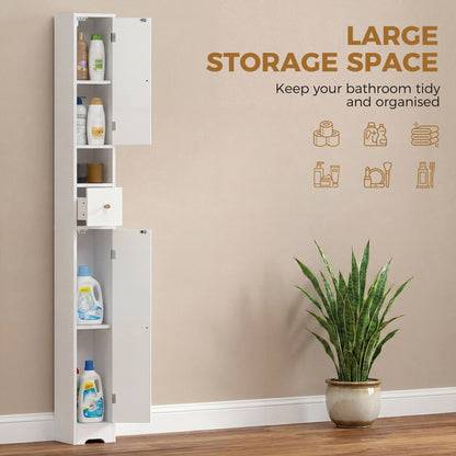 Slim Tall Bathroom Cabinet with Drawer, Arched Doors & Open Shelf, Adjustable Shelves — 7.9 in W x 7.9 in D x 72.8 in H (20 x 20 x 185 cm), White