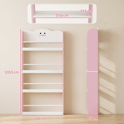 Wall-Mounted Kids Bookshelf, 4-Tier Pink Cotton Candy-Themed Storage Shelf for Playroom & Bedroom