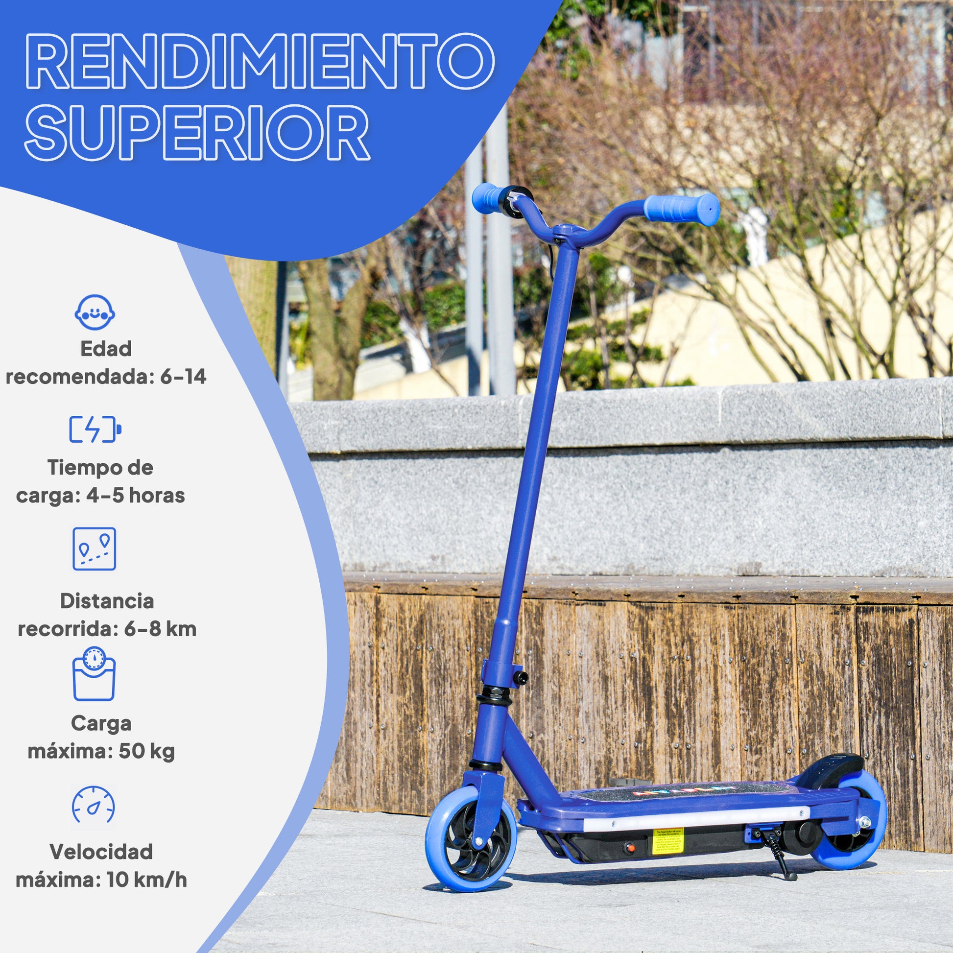 Electric Scooter for Kids 6-14 Years Electric Scooter Max. 10 km/h 80 W Motor Maximum Autonomy 8 km Children's Electric Scooter with LED Lights Rear Brake Blue