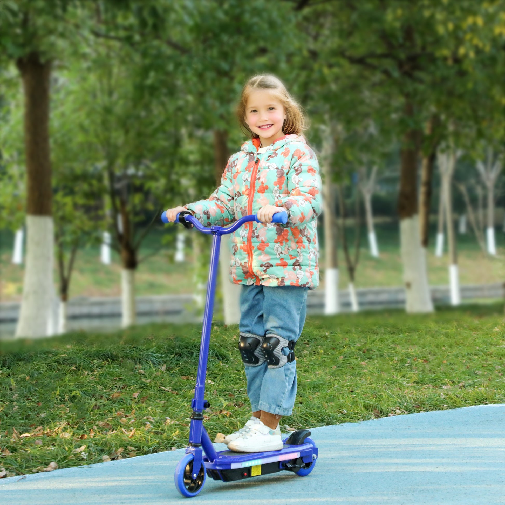 Electric Scooter for Kids 6-14 Years Electric Scooter Max. 10 km/h 80 W Motor Maximum Autonomy 8 km Children's Electric Scooter with LED Lights Rear Brake Blue