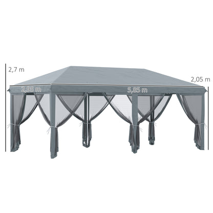 Pop-Up Folding Gazebo 6x3 m with 6 Anti-UV Mesh Sidewalls and Carrying Bag for Camping Parties Gray