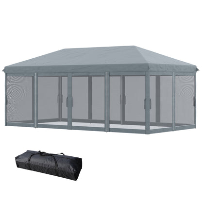 Pop-Up Folding Gazebo 6x3 m with 6 Anti-UV Mesh Sidewalls and Carrying Bag for Camping Parties Gray