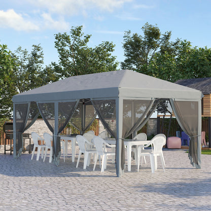 Pop-Up Folding Gazebo 6x3 m with 6 Anti-UV Mesh Sidewalls and Carrying Bag for Camping Parties Gray