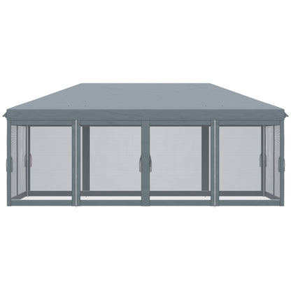 Pop-Up Folding Gazebo 6x3 m with 6 Anti-UV Mesh Sidewalls and Carrying Bag for Camping Parties Gray
