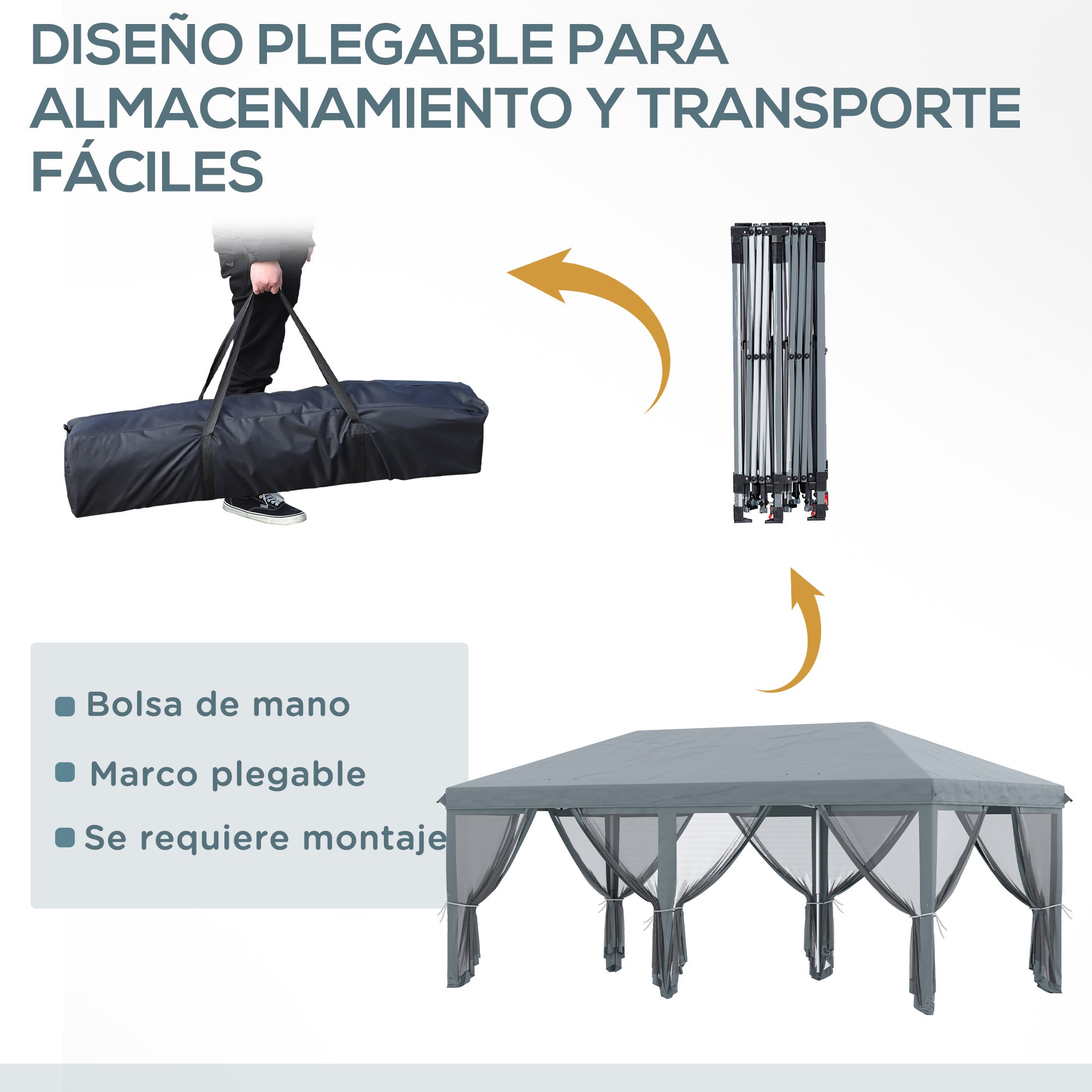 Pop-Up Folding Gazebo 6x3 m with 6 Anti-UV Mesh Sidewalls and Carrying Bag for Camping Parties Gray