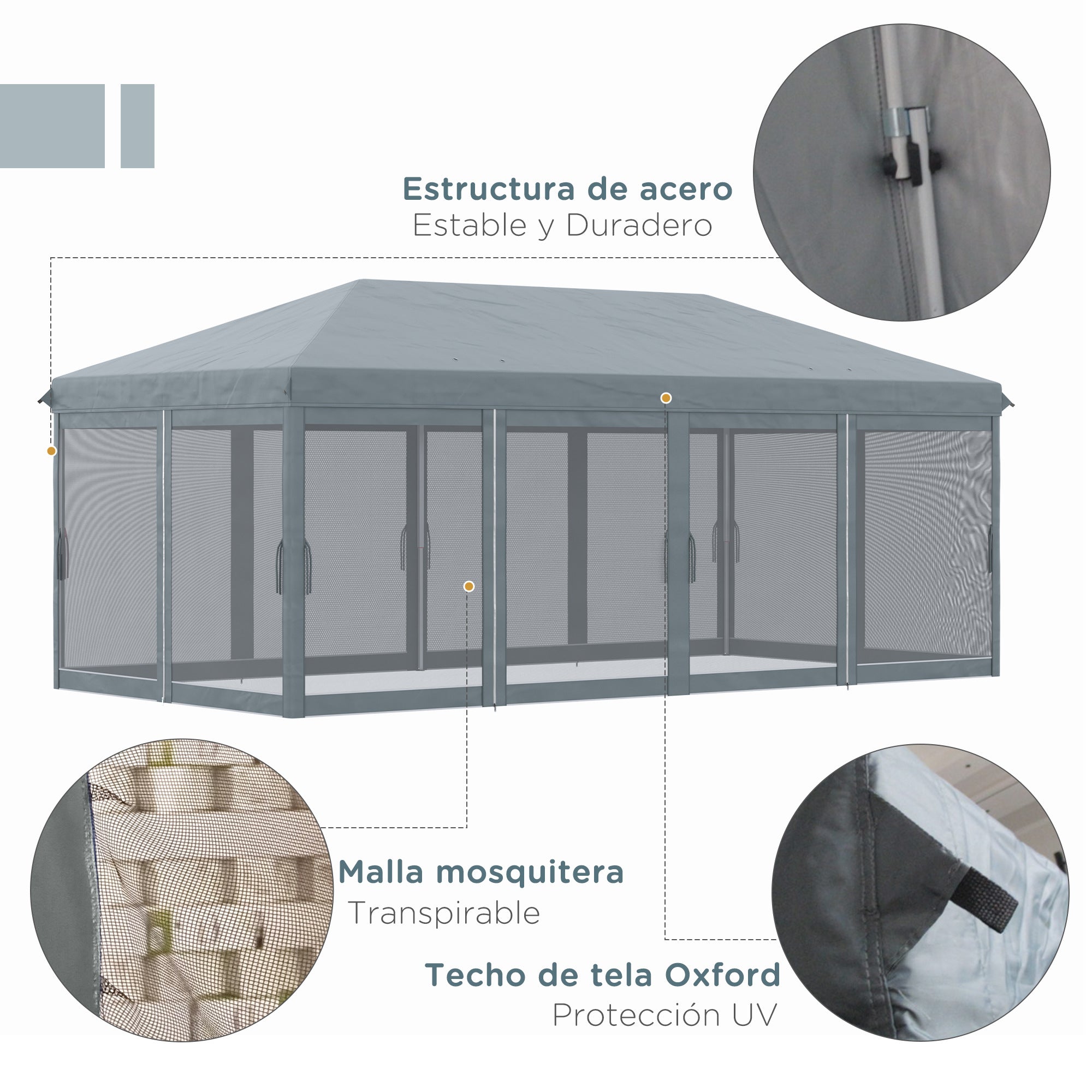 Pop-Up Folding Gazebo 6x3 m with 6 Anti-UV Mesh Sidewalls and Carrying Bag for Camping Parties Gray