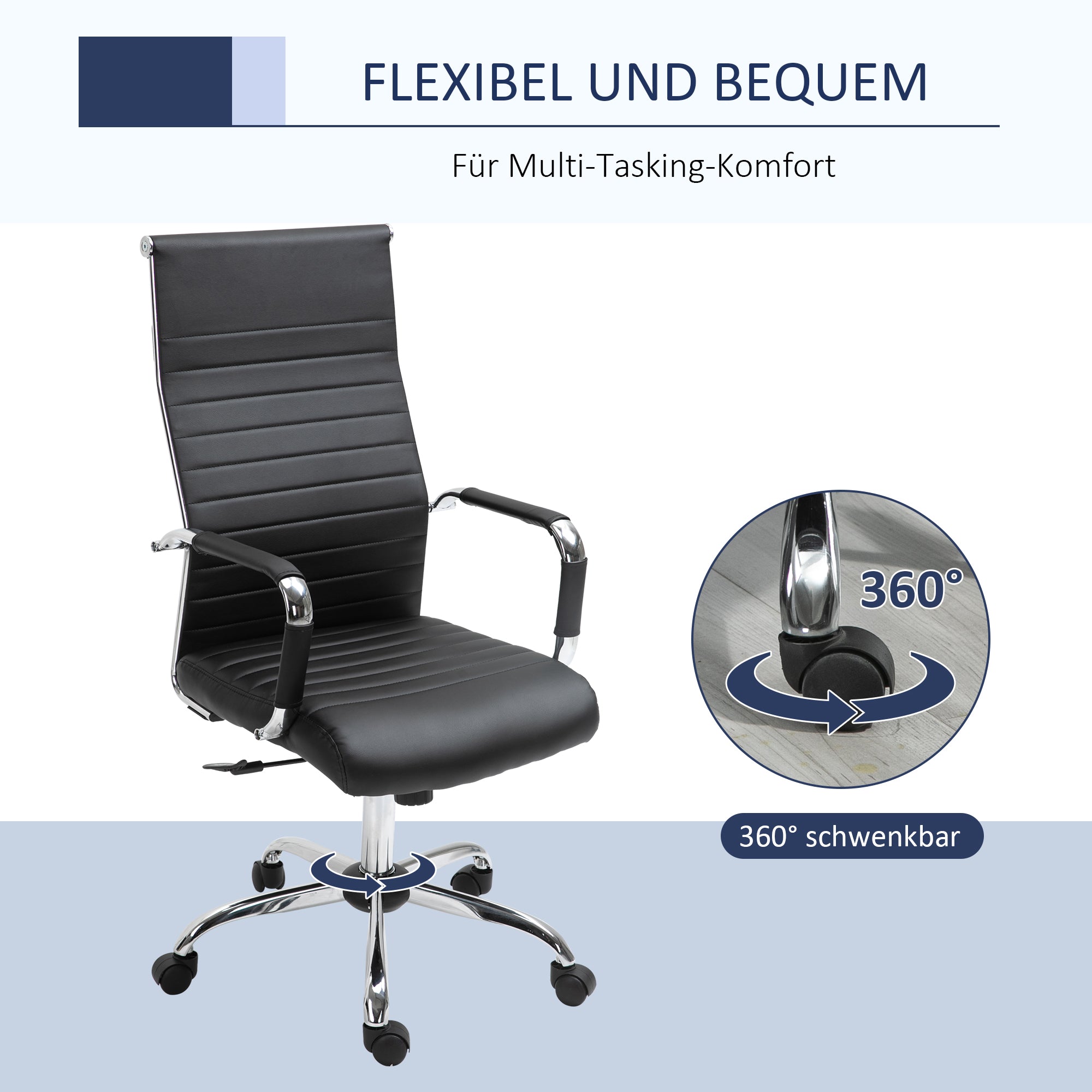 Office Chair Ergonomic Desk Chair with Tilt Function Executive Chair Height Adjustable Swivel Chair Padded Faux Leather Foam Black 54 x 62 x 104-114 cm