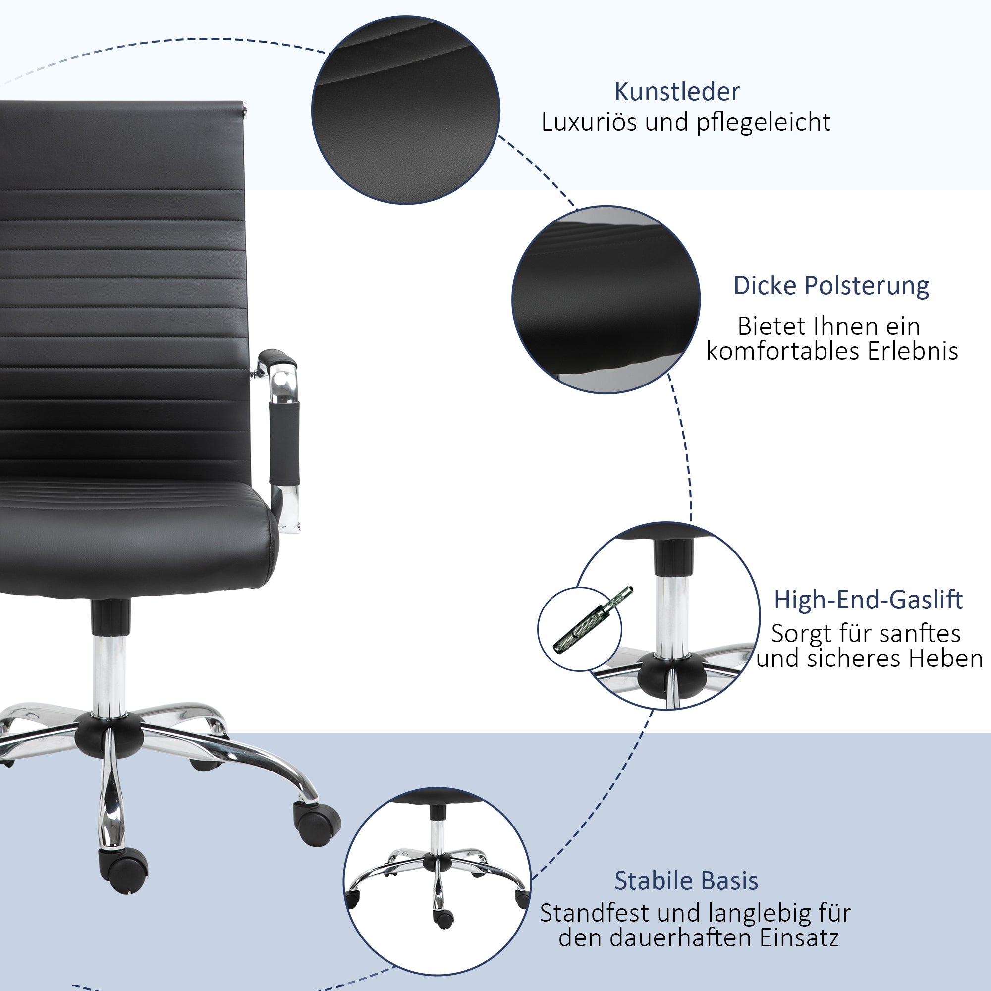 Office Chair Ergonomic Desk Chair with Tilt Function Executive Chair Height Adjustable Swivel Chair Padded Faux Leather Foam Black 54 x 62 x 104-114 cm
