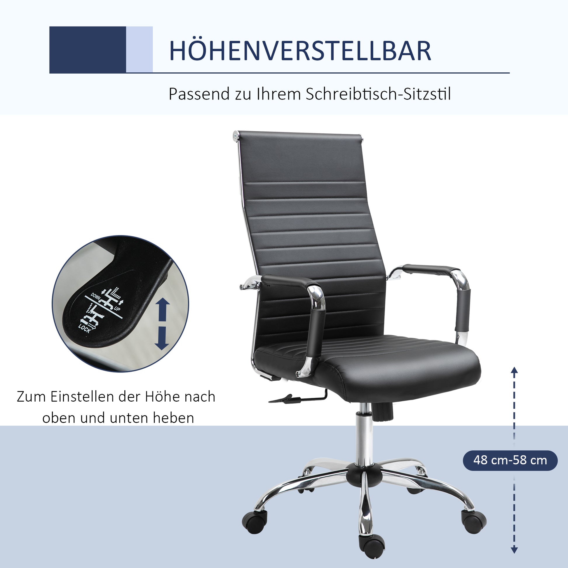 Office Chair Ergonomic Desk Chair with Tilt Function Executive Chair Height Adjustable Swivel Chair Padded Faux Leather Foam Black 54 x 62 x 104-114 cm