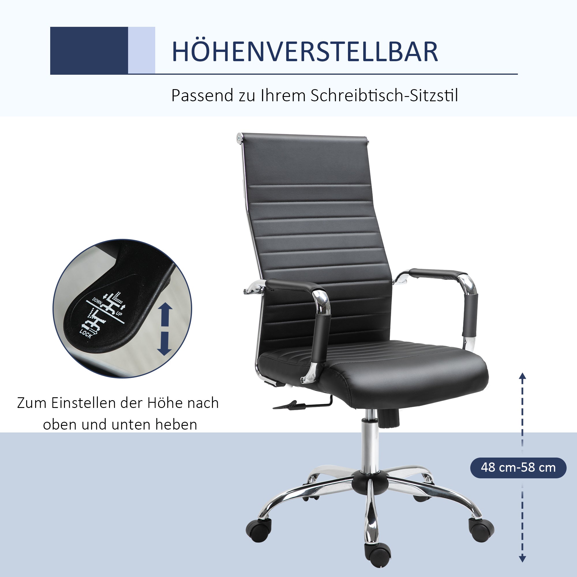 Office Chair Ergonomic Desk Chair with Tilt Function Executive Chair Height Adjustable Swivel Chair Padded Faux Leather Foam Black 54 x 62 x 104-114 cm