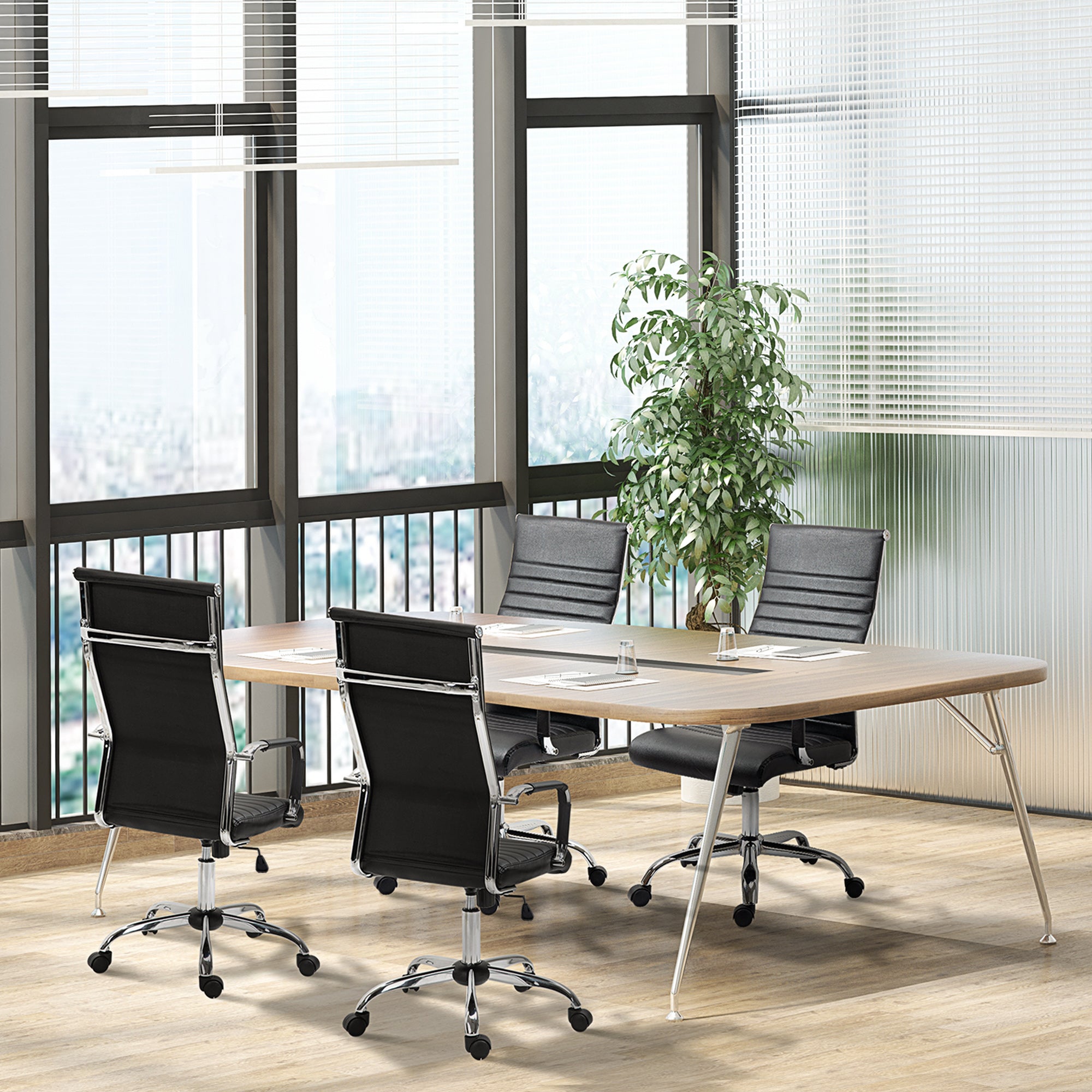 Office Chair Ergonomic Desk Chair with Tilt Function Executive Chair Height Adjustable Swivel Chair Padded Faux Leather Foam Black 54 x 62 x 104-114 cm
