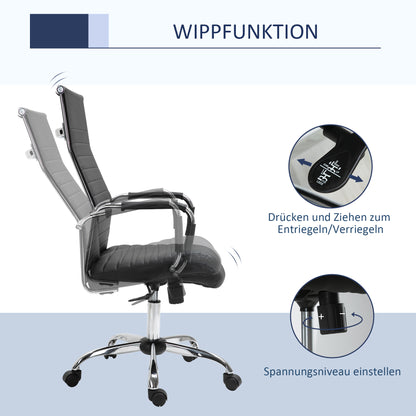 Office Chair Ergonomic Desk Chair with Tilt Function Executive Chair Height Adjustable Swivel Chair Padded Faux Leather Foam Black 54 x 62 x 104-114 cm