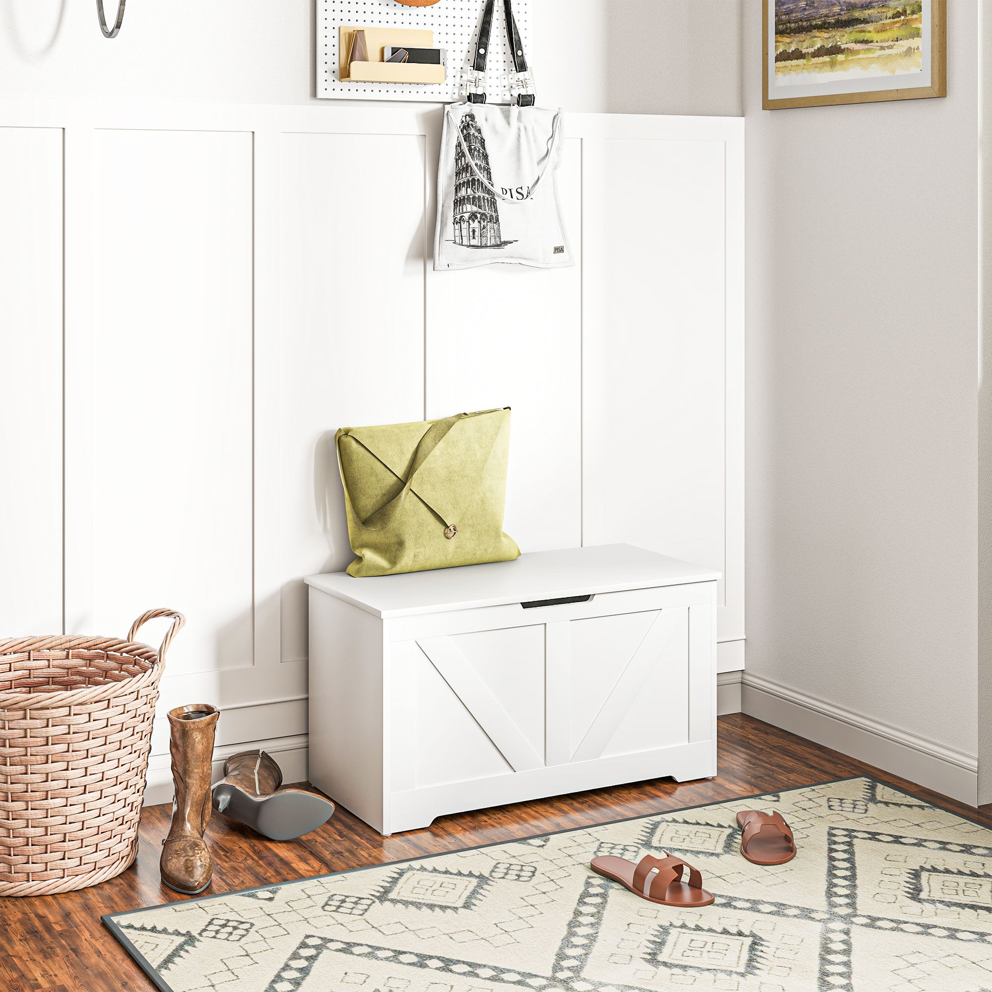 Bedroom Storage Chest 100 L Storage Bench with Safety Hinge for Hallway Living Room 80x40x45 cm White