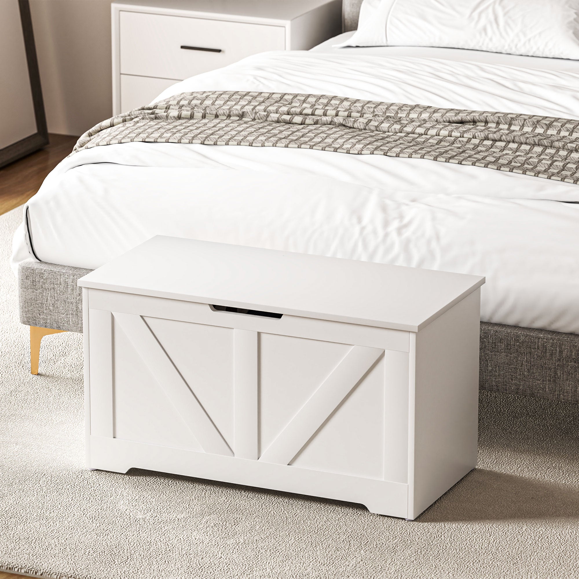 Bedroom Storage Chest 100 L Storage Bench with Safety Hinge for Hallway Living Room 80x40x45 cm White