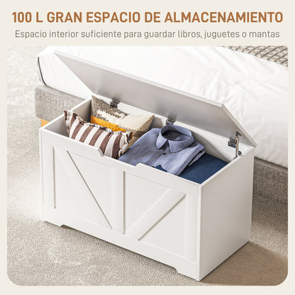 Bedroom Storage Chest 100 L Storage Bench with Safety Hinge for Hallway Living Room 80x40x45 cm White