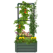 Raised Bed with Trellis, Flower Box with Open Bottom, Vegetable Bed, Plant Box, Herb Bed for Garden, Balcony, Galvanized Steel, Green, 61 x 61 x 140 cm