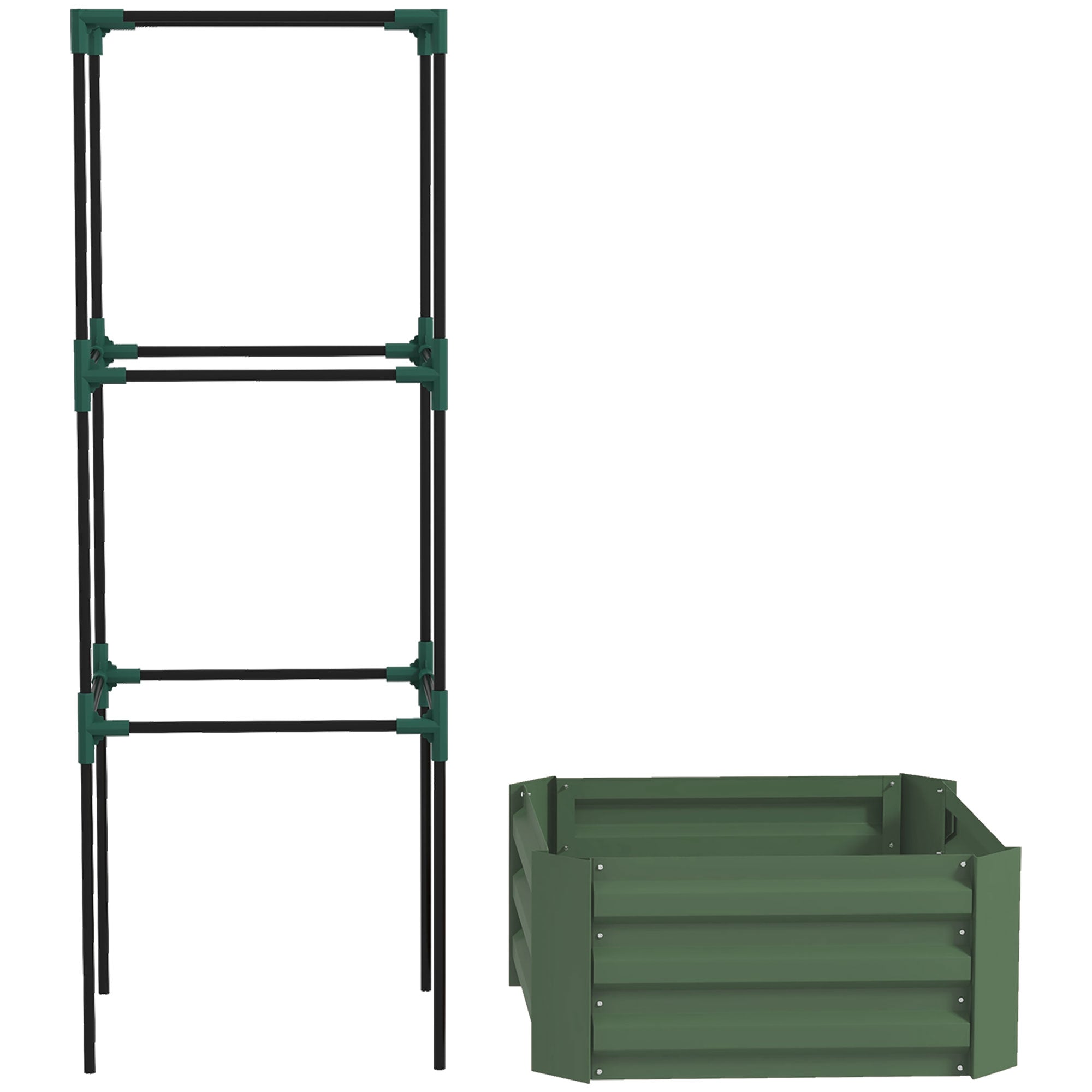 Raised Bed with Trellis, Flower Box with Open Bottom, Vegetable Bed, Plant Box, Herb Bed for Garden, Balcony, Galvanized Steel, Green, 61 x 61 x 140 cm