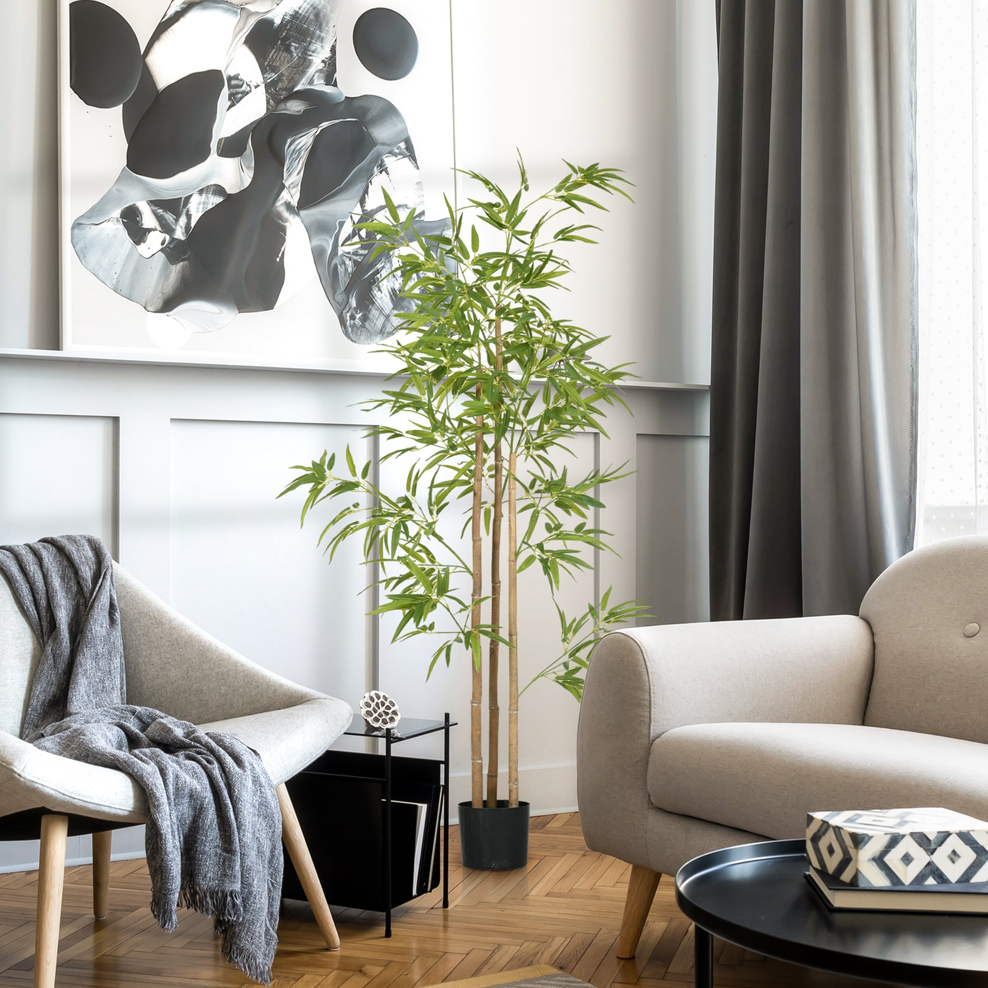 Artificial Bamboo Large 180cm Artificial Plant, Artificial Plants in Pot, Lifelike Bamboo with Artificial Moss for Living Room Bedroom Office Garden Gift
