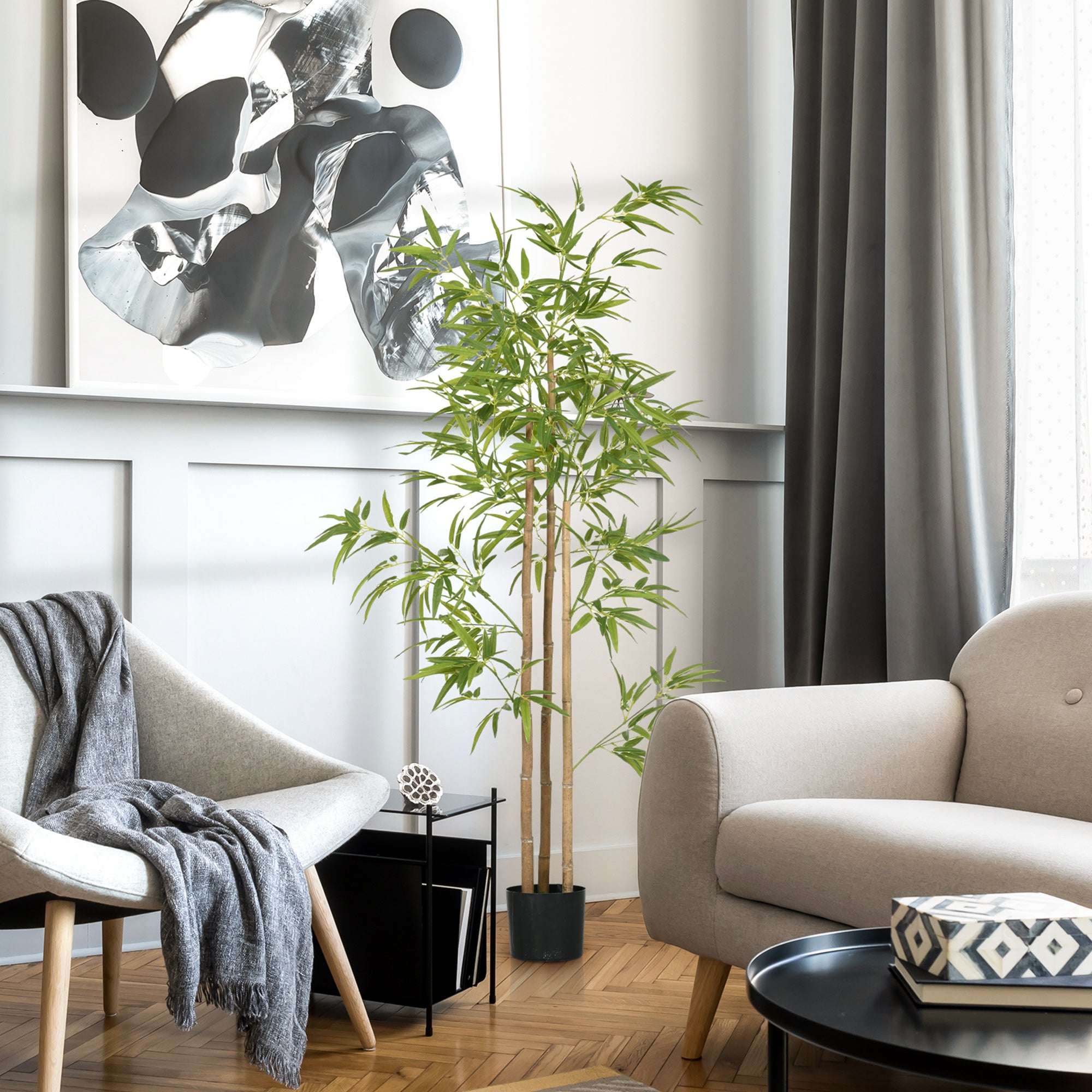 Artificial Bamboo Large 180cm Artificial Plant, Artificial Plants in Pot, Lifelike Bamboo with Artificial Moss for Living Room Bedroom Office Garden Gift