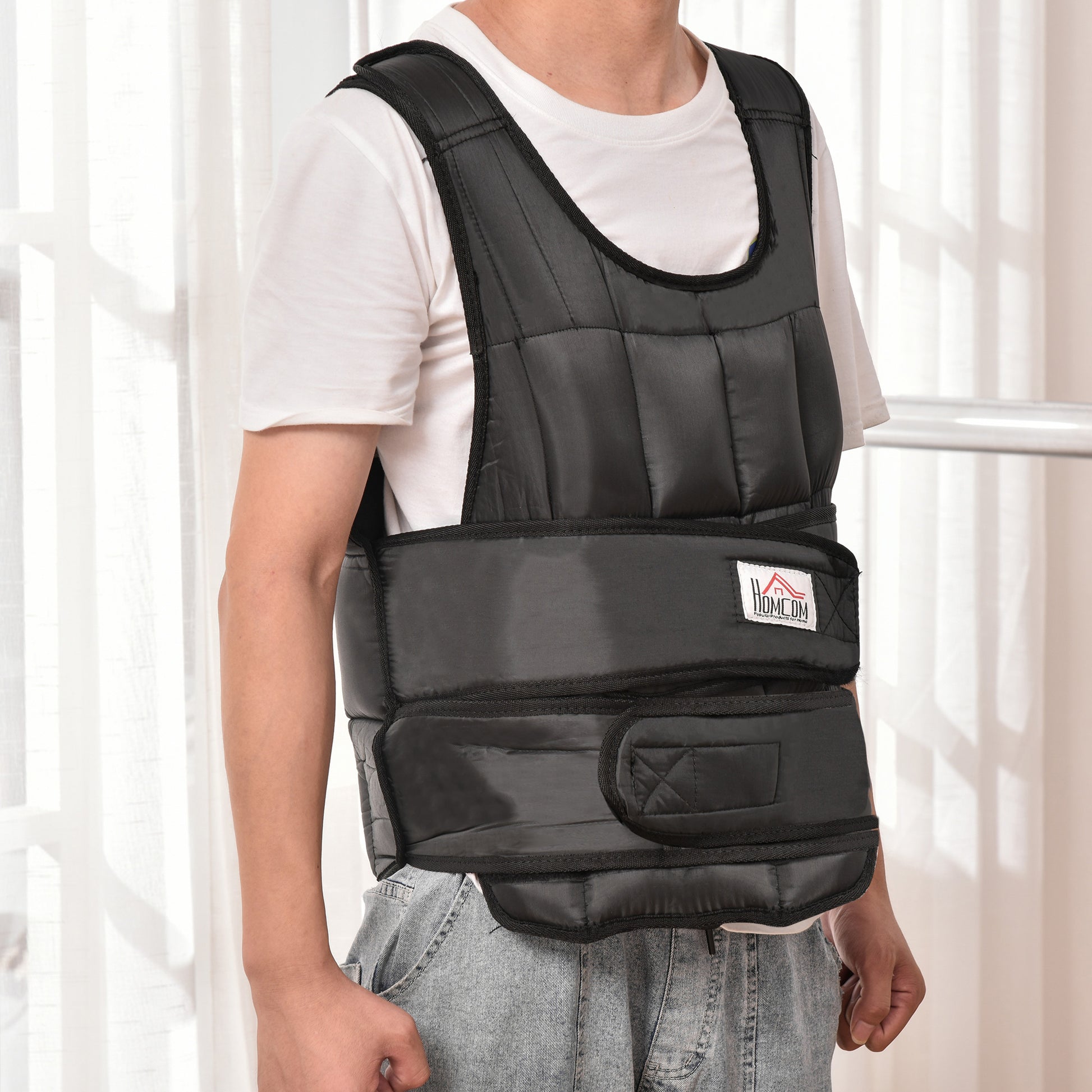 30 kg Weight Vest Training Vest with 35 Weight Bags Adjustable Strength Training Fitness Oxford Metal Black 60 x 50 cm