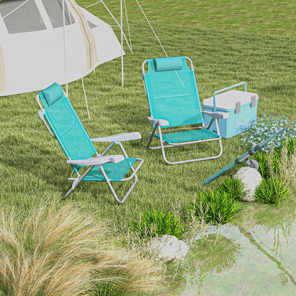 Set of 2 folding garden chairs portable fishing chair camping chair adjustable 6-level reclining backrest - aluminum dim. 62L x 65W x 80H cm cyan