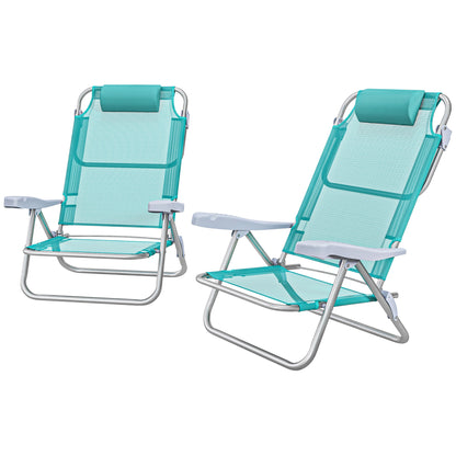 Set of 2 folding garden chairs portable fishing chair camping chair adjustable 6-level reclining backrest - aluminum dim. 62L x 65W x 80H cm cyan