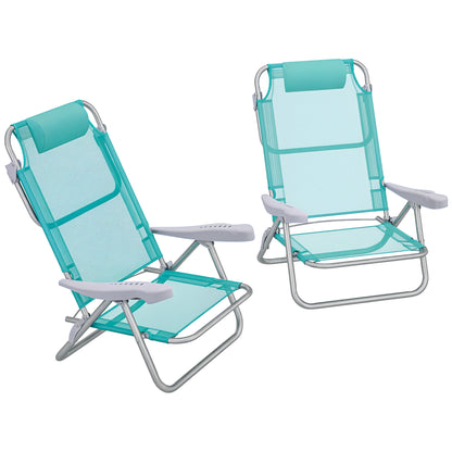 Set of 2 folding garden chairs portable fishing chair camping chair adjustable 6-level reclining backrest - aluminum dim. 62L x 65W x 80H cm cyan