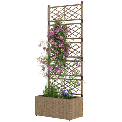 Rattan Planter with Trellis Large Outdoor Planter with Trellis 2 Removable Planters for Climbing Plants for Garden Patio Terrace 57x30x150 cm Natural