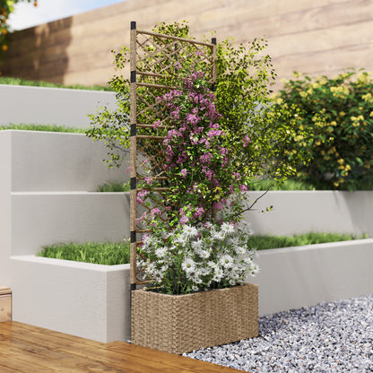 Rattan Planter with Trellis Large Outdoor Planter with Trellis 2 Removable Planters for Climbing Plants for Garden Patio Terrace 57x30x150 cm Natural