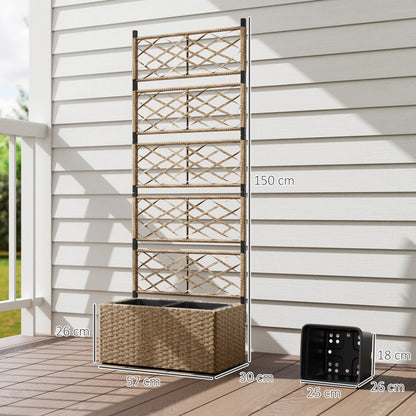 Rattan Planter with Trellis Large Outdoor Planter with Trellis 2 Removable Planters for Climbing Plants for Garden Patio Terrace 57x30x150 cm Natural