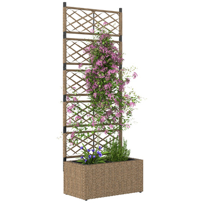 Rattan Planter with Trellis Large Outdoor Planter with Trellis 2 Removable Planters for Climbing Plants for Garden Patio Terrace 57x30x150 cm Natural