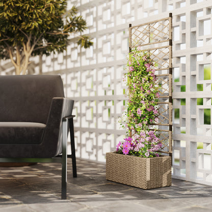 Rattan Planter with Trellis Large Outdoor Planter with Trellis 2 Removable Planters for Climbing Plants for Garden Patio Terrace 57x30x150 cm Natural
