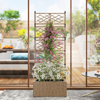 Rattan Planter with Trellis Large Outdoor Planter with Trellis 2 Removable Planters for Climbing Plants for Garden Patio Terrace 57x30x150 cm Natural