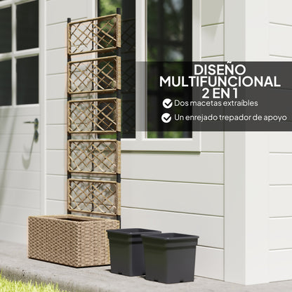 Rattan Planter with Trellis Large Outdoor Planter with Trellis 2 Removable Planters for Climbing Plants for Garden Patio Terrace 57x30x150 cm Natural