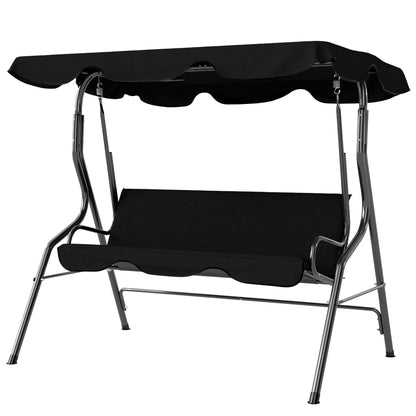3-Seater Garden Swing with Waterproof Roof Adjustable Tilt Seat Cushions Backrest 1.7L x 1.1W x 1.53H m Steel Polyester Black