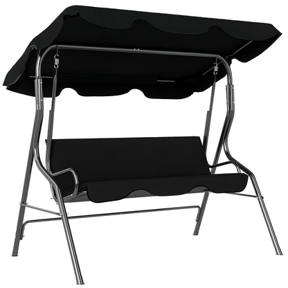3-Seater Garden Swing with Waterproof Roof Adjustable Tilt Seat Cushions Backrest 1.7L x 1.1W x 1.53H m Steel Polyester Black