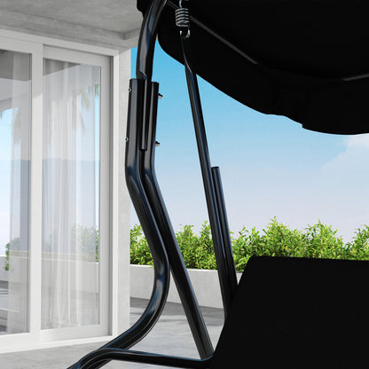 3-Seater Garden Swing with Waterproof Roof Adjustable Tilt Seat Cushions Backrest 1.7L x 1.1W x 1.53H m Steel Polyester Black