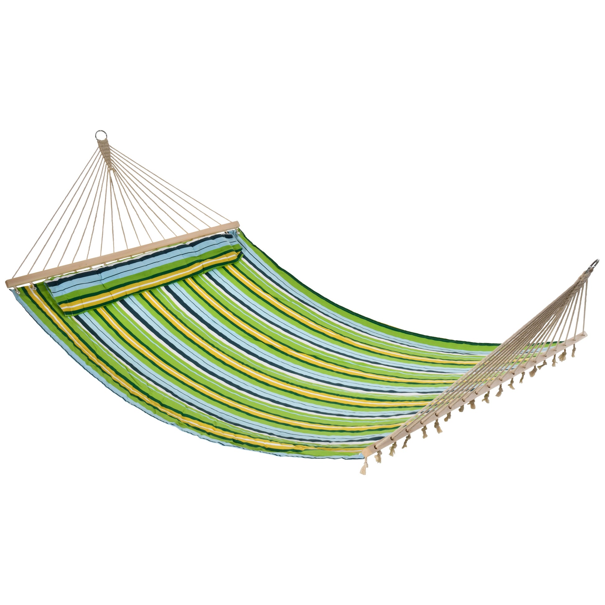 Garden Hanging Hammock for 2 People Eco-Friendly Camping Hammock with Pillow 180 kg Load Blue and Green Stripes 3.4x1.4m