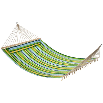 Garden Hanging Hammock for 2 People Eco-Friendly Camping Hammock with Pillow 180 kg Load Blue and Green Stripes 3.4x1.4m
