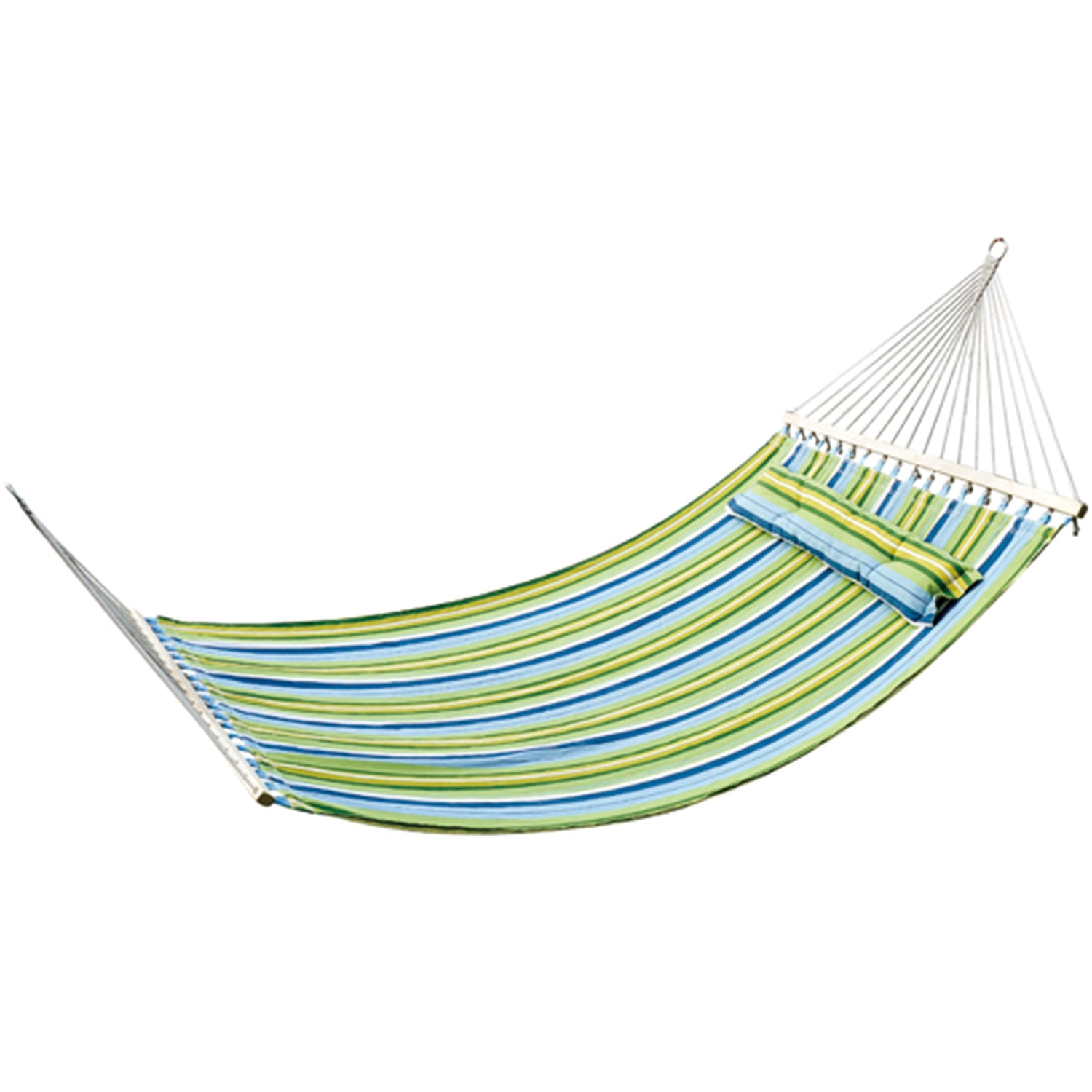 Garden Hanging Hammock for 2 People Eco-Friendly Camping Hammock with Pillow 180 kg Load Blue and Green Stripes 3.4x1.4m